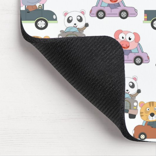 車の柄のかわいい動物 マウスパッド (コーナー)