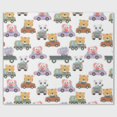 車の柄のかわいい動物 ラッピングペーパー (フラット)
