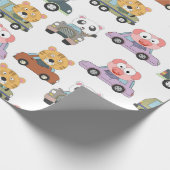 車の柄のかわいい動物 ラッピングペーパー (角)