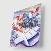 車の柱時計を運転しているブタ スクエア壁時計 (傾斜)