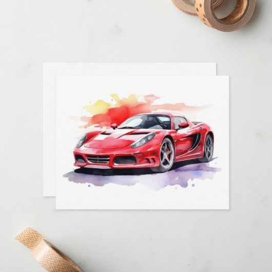 車の水色 ノートカード (正面/裏面インサイチュ)