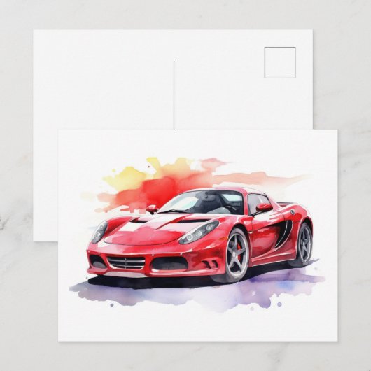 車の水色 ポストカード (正面/裏面)