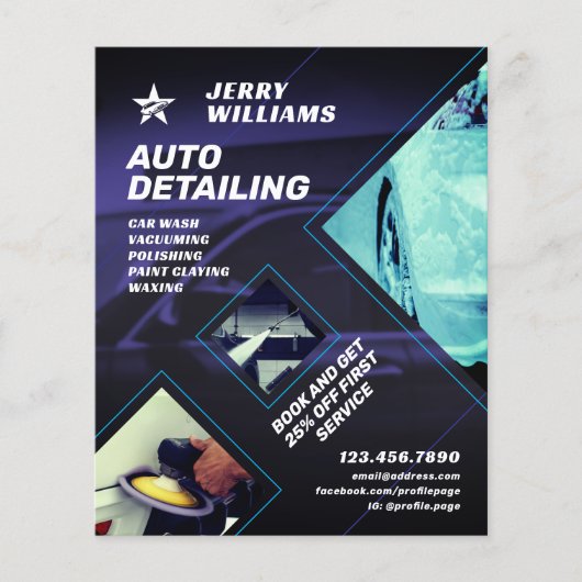 車の洗浄とブルーフライヤーの詳細モダン化 チラシ (正面)