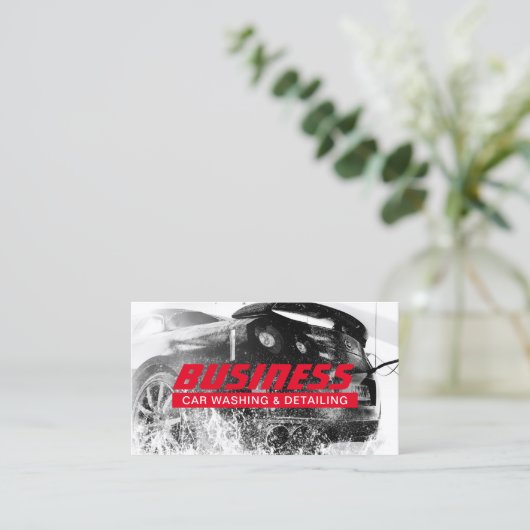 車の洗車と自動詳細赤モダン色 名刺 (スタンド正面)