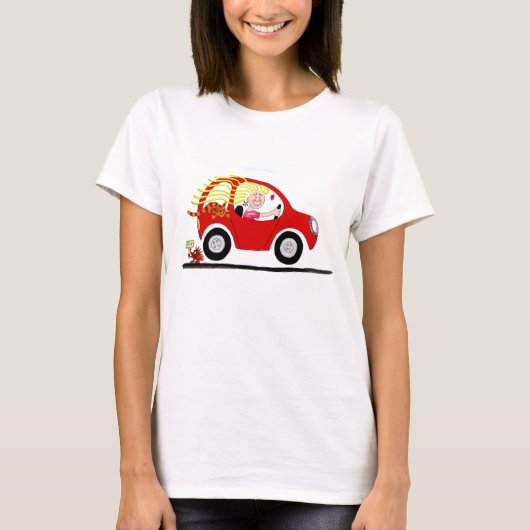 車の漫画を運転している女の子 Tシャツ (正面)