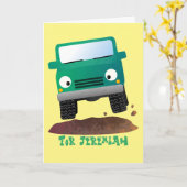 車の漫画車のかわいい4X4 カード (黄色い花)