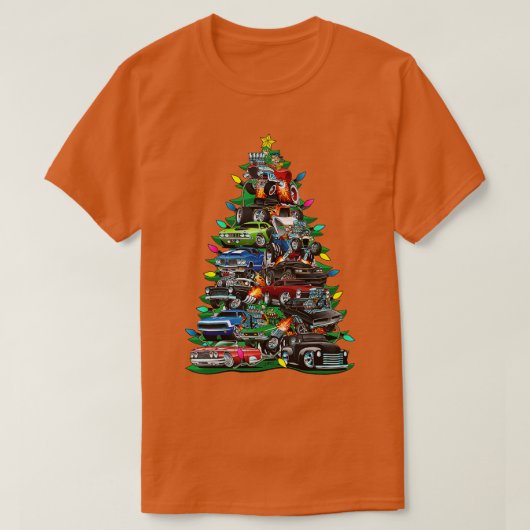 車の狂気クリスマスツリークラシックの筋肉の車と Tシャツ (デザイン正面)