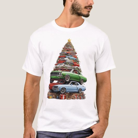 車の狂気クリスマスツリークラシックマッスルカーと Tシャツ (正面)