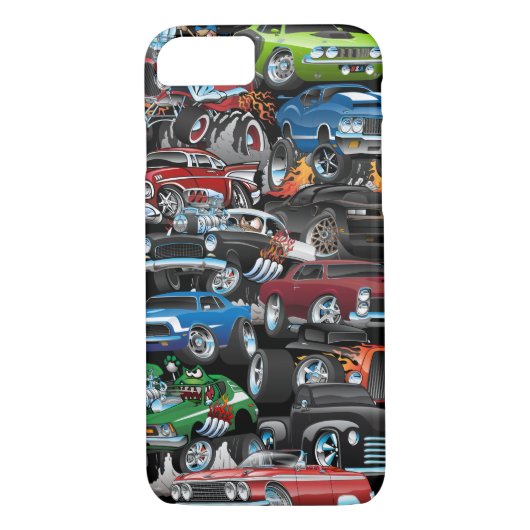 車の狂気!マッスルカーとホットロッドの漫画 Case-Mate iPhoneケース (裏面)