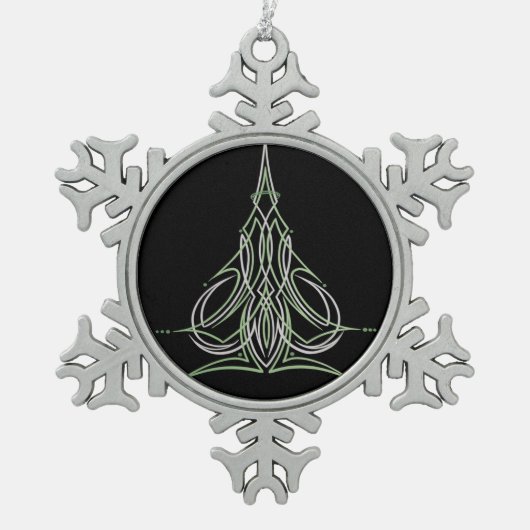 車の細い縦縞のPinstripingのカスタムな芸術を改造しました スノーフレークピューターオーナメント (正面)