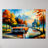 車の絵画クラシック移動カントリーロード晴れた日 ポスター (正面)