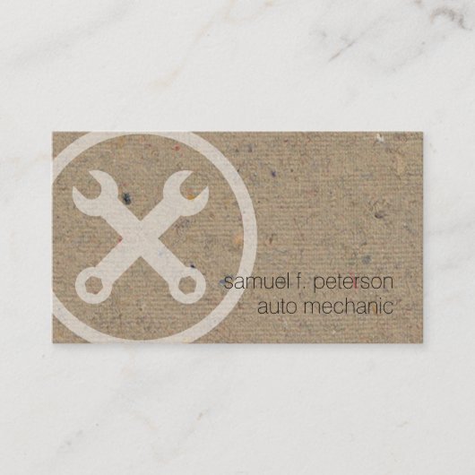 車の自動整備士レンチアイコン自然な紙のテクスチャ 名刺 (正面)