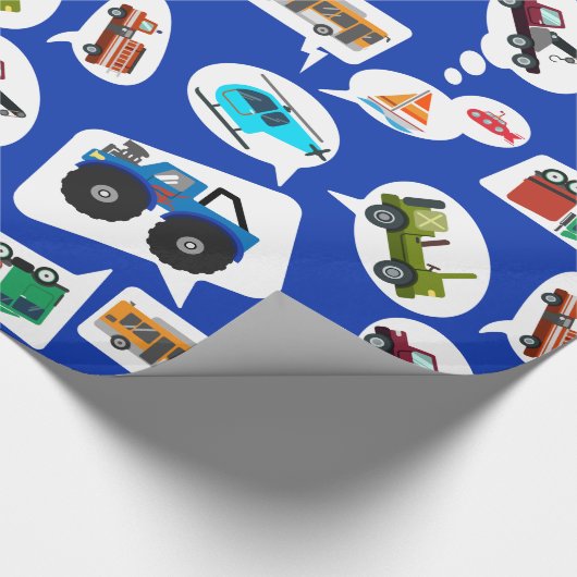 車の話! 牽引バスジープのモンスタートラックの男の子の火をもてあそんで下さい ラッピングペーパー (角)