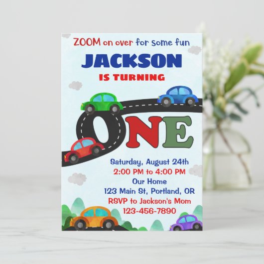 車の誕生日の招待ドライバボーイ最初の誕生日 招待状 (スタンド正面)