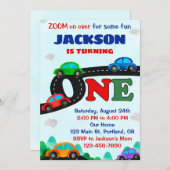 車の誕生日の招待ドライバボーイ最初の誕生日 招待状 (正面/裏面)