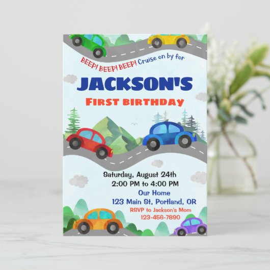 車の誕生日の招待ボーイトランスポート招待状 招待状 (スタンド正面)