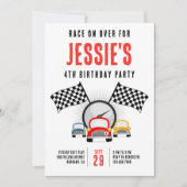 車の誕生日パーティーでレース 招待状 (正面)