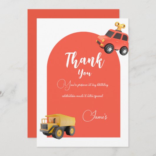 車の誕生日パーティー サンキューカード (正面/裏面)