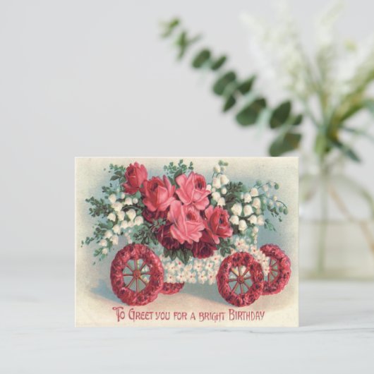 車の赤いバラの忘れユリの谷 – 私ではない ポストカード (スタンド正面)