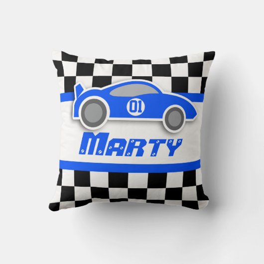 車の赤く青いチェック模様の旗の名前の枕をからかいます クッション (裏面)