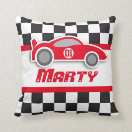 車の赤く青いチェック模様の旗の名前の枕をからかいます クッション