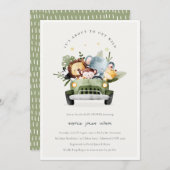 車の赤ちゃんシャワーで野生の熱帯性のジャングル動物 招待状 (正面/裏面)