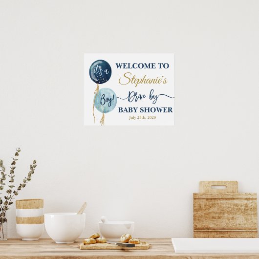 車の赤ちゃんシャワー男の子ウェルカムサイン ポスター (キッチン)