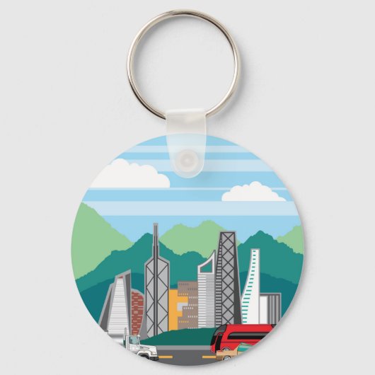 車の都市景観 キーホルダー (正面)