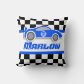 車の青いチェック模様の旗の名前の枕をからかいます クッション (正面)