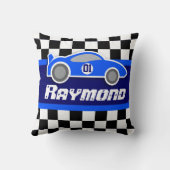 車の青いチェック模様の旗の名前の枕をからかいます クッション (裏面)