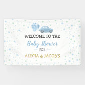 車の風船を運転する男の子ベイビーシャワー背景 横断幕 (横)