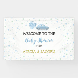 車の風船を運転する男の子ベイビーシャワー背景 横断幕