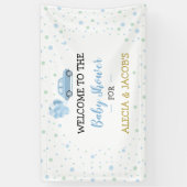 車の風船を運転する男の子ベイビーシャワー背景 横断幕 (縦)