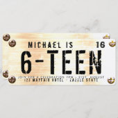 車の10代のライセンスプレート男の子の女の子16 17 18 19 招待状 (正面/裏面)