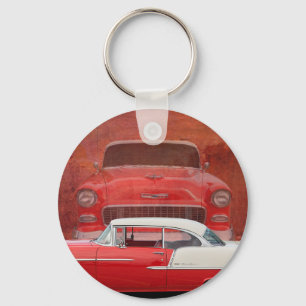 車のChevyクラシックなBel Airのごまかしの赤く白いヴィンテージ キーホルダー
