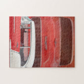 車のChevyクラシックなBel Airのごまかしの赤く白いヴィンテージ ジグソーパズル (横)