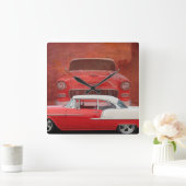 車のChevyクラシックなBel Airの赤く白いヴィンテージ スクエア壁時計 (ホーム)