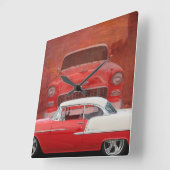 車のChevyクラシックなBel Airの赤く白いヴィンテージ スクエア壁時計 (傾斜)