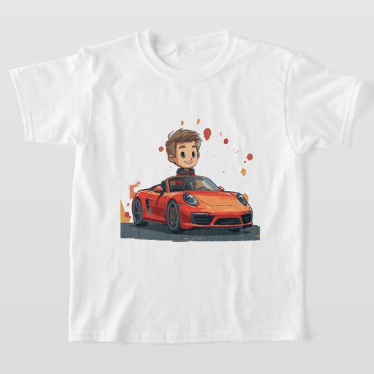 車のTシャツが大好きな少年 Tシャツ (レイダウン)