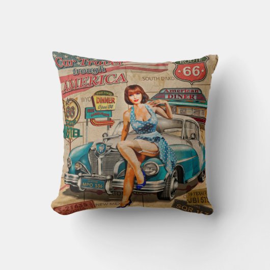 車はアメリカのヴィンテージポスターを通って旅行する。66,ルート クッション (正面)