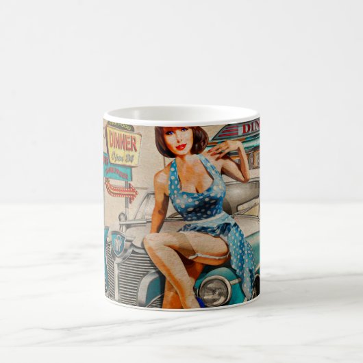 車はアメリカのヴィンテージポスターを通って旅行する。66,ルート コーヒーマグカップ (中央)