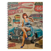 車はアメリカのヴィンテージポスターを通って旅行する。66，ルート ノートブック (正面)
