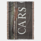 車はアンティーク牽引トラックにサインする。車、錆びた金属 スローブランケット (正面縦)