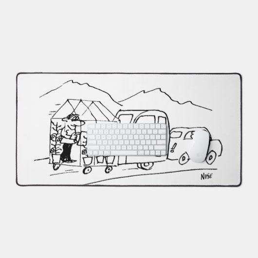 車はキャラバンと温室を牽引している。おもしろい デスクマット (キーボード&マウス)