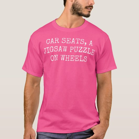 車はジグソーパズルを車輪に乗せる Tシャツ (正面)