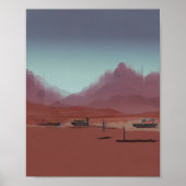 車は砂漠の山の風景に駐車されている ポスター (正面)