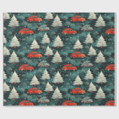 車や木で休日を包む紙 ラッピングペーパー (フラット)