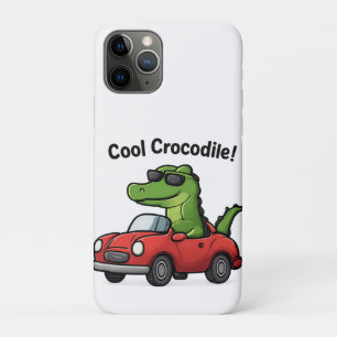 車をクール運転するサングラスのワニ漫画 iPhone 11 PROケース