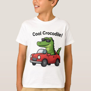 車をクール運転するサングラスのワニ漫画 Tシャツ