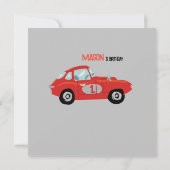 車をテーマにした最初の誕生日パーティーの招待状 セーブザデート (裏面)